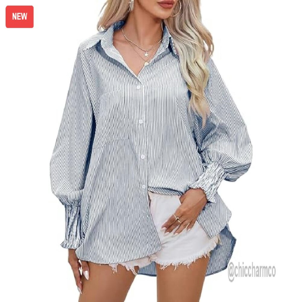 Oversized Wrinkle-Resistant Button-Down Shirt Wit… - image 3